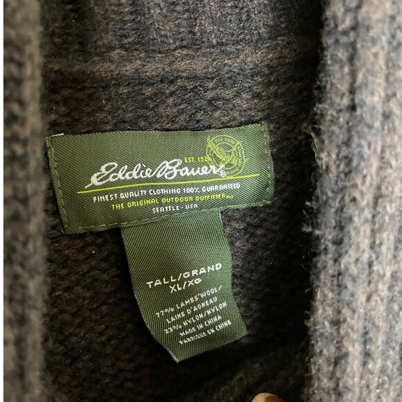 Eddie Bauer Men's Lambswool Sweater - Tall XL Brown Shawl Collar - Picture 5 of 5